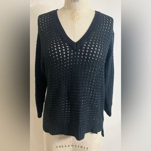 MICHAEL Michael Kors Knit Open Weave Crochet V-Neck Sweater | Size L